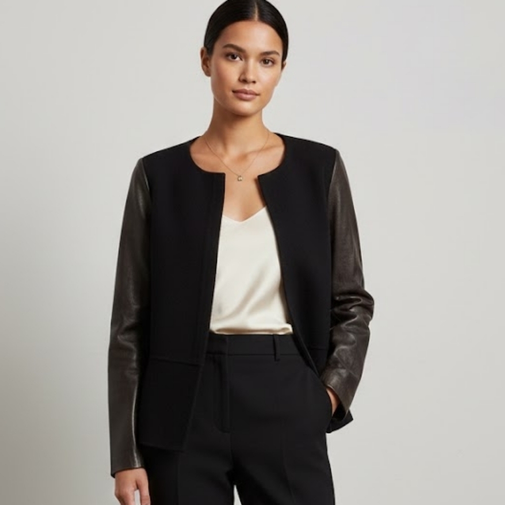 Vince  Wool And Leather Black Minimalist Jacket